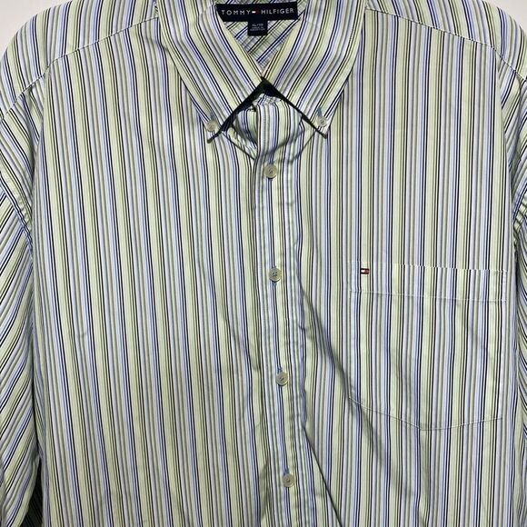 Tommy Hilfiger Men's Striped Button-Down Dress Shirt Blue/Green Size XL - Picture 3 of 7